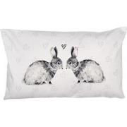 Clayre & Eef Kussenhoes  30x50 cm Wit Polyester Konijnen Sierkussenhoe...