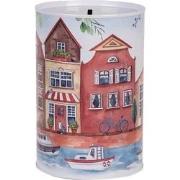 Clayre & Eef Spaarpot Ø 10x15 cm Blauw Metaal Huizen