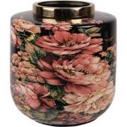 Clayre & Eef Vaas Ø 17x18 cm Zwart Roze Metaal Bloemen