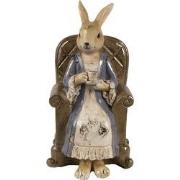 Clayre & Eef Decoratie Beeld Konijn 11x10x18 cm Beige Bruin Kunststof