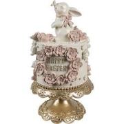 Clayre & Eef Decoratie Beeld Taart Ø 18x32 cm Wit Roze Kunststof