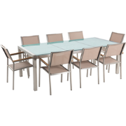 Beliani GROSSETO - Tuintafelset-Beige-Veiligheidsglas, RVS
