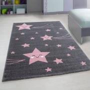 Tapijtenloods Kids Sterren Vloerkleed Kinderkamer Roze / Grijs Laagpol...