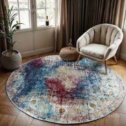 Tapijtenloods Picasso Heriz Vintage Rond Vloerkleed Multi / Blauw Laag...