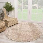 Rond Loca Shaggy Vloerkleed – Modern Uni Effen – Beige Hoogpolig & Zac...