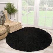 Rond Loca Shaggy Vloerkleed – Modern Uni Effen – Zwart Hoogpolig & Zac...