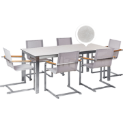 Beliani COSOLETO - Tuintafelset-Wit-Veiligheidsglas, RVS