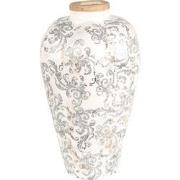 Clayre & Eef Vaas Ø 24x40 cm Beige Grijs Keramiek Bloemen