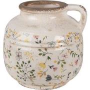 Clayre & Eef Decoratie Kan  Ø 17x16 cm Beige Geel Keramiek Bloemen Sch...