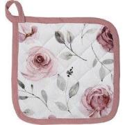 Clayre & Eef Pannenlap 20x20 cm Wit Roze Katoen Rozen