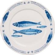 Clayre & Eef Dinerbord  Ø 26 cm Wit Blauw Porselein Vissen Eetbord