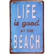 Clayre & Eef Wanddecoratie  20x30 cm Blauw Wit Metaal Life is good at ...