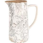 Clayre & Eef Decoratie Kan 21x14x26 cm Beige Grijs Keramiek Bloemen Sc...