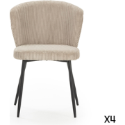 Set van 4 stoelen in geribbelde fluwelen stof met zwarte metalen poten...