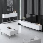 Meubelset Wit Lord - Salontafel + TV Meubel + Dressoir - Zilver Frame