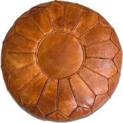 Premium Leren Poef Cognac Brown - Handgemaakt en stijlvol - Gevuld gel...