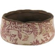 Clayre & Eef Bloempot  Ø 15x7 cm Roze Beige Keramiek Rond Bladeren Blo...