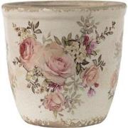 Clayre & Eef Bloempot  Ø 12x12 cm Roze Beige Keramiek Rond Bloemen Blo...