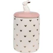 Clayre & Eef Voorraadpot Konijn Ø 13x30 cm Roze Wit Keramiek Hartjes V...