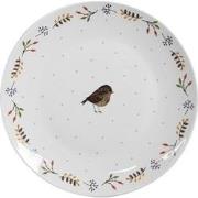 Clayre & Eef Ontbijtbord  Ø 20 cm Wit Keramiek Vogel