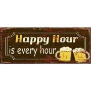 Clayre & Eef Tekstbord  50x20 cm Bruin Geel Ijzer Rechthoek Happy Hour...