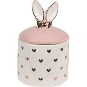 Clayre & Eef Voorraadpot  Ø 9x14 cm Wit Roze Keramiek Hartjes Voorraad...