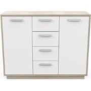 Buffet 2 deuren 4 laden, hout- en witdecor, L113 cm - Léo
