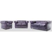 Chesterfield Bank Original Leer | 1 + 2 + 3 zits | Antiek Paars | 12 j...
