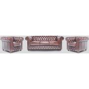 Chesterfield Bank Original Leer | 1 + 1 + 3 zits | Antiek Bruin | 12 j...