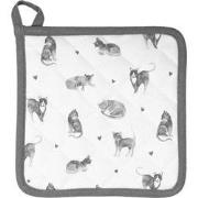 Clayre & Eef Pannenlap  20x20 cm Grijs Wit Katoen Vierkant Katten Afgi...
