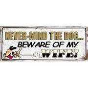 Clayre & Eef Tekstbord  50x20 cm Wit Bruin Ijzer Rechthoek Dog/Wife Wa...