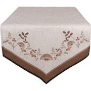 Clayre & Eef Tafelloper 50x160 cm Beige Katoen Paddenstoelen Tafelklee...