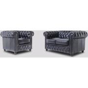 Chesterfield Bank Original Leer | 1 + 2 zits | Zwart | 12 jaar garanti...