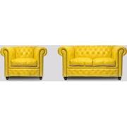 Chesterfield Bank Original Leer | 1 + 2 zits | Geel | 12 jaar garantie