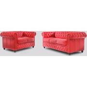 Chesterfield Bank Original Leer | 2 + 3 zits | Rood | 12 jaar garantie