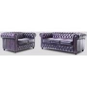 Chesterfield Bank Original Leer | 2 + 3 zits | Antiek Paars | 12 jaar ...