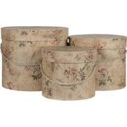 Clayre & Eef Hoedendoos Set van 3  Ø 23x20 cm Beige Roze Karton Bloeme...