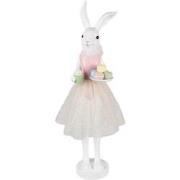 Clayre & Eef Decoratie Beeld Konijn 76 cm Wit Kunststof Macarons