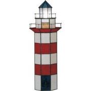 LumiLamp Tiffany Tafellamp Vuurtoren 21x56 cm Rood Wit Glas Zeshoek Ti...