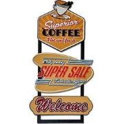 Clayre & Eef Wanddecoratie  40x77 cm Bruin Rood Ijzer Coffee Welcome M...
