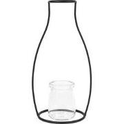 QUVIO Bloemenvaasje glas met stalen frame - Zwart