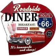 Clayre & Eef Tekstbord  56x54 cm Rood Ijzer Auto Route 66 Wandbord