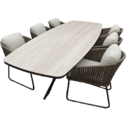 Set van Calma dining table 270x110x75 cm oval alu bronze/travertin en ...