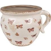 Clayre & Eef Bloempot  20x17x15 cm Beige Roze Keramiek Vlinders Bloemp...