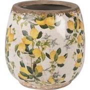 Clayre & Eef Bloempot  Ø 13x13 cm Beige Geel Keramiek Citroenen Bloemp...