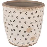 Clayre & Eef Bloempot  Ø 16x16 cm Beige Zwart Keramiek Hartjes Bloempo...
