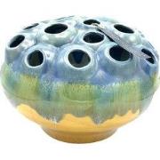 Villa Pottery  Cognac geel blauwe vaas  D30 x H22