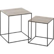 J-Line - Set Van Twee Bijzettafels Vierkant Aluminium/ijzer Zilver/zwa...