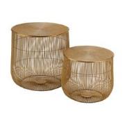 J-Line - Set Van 2 Bijzettafels Mand Metaal Goud - 47x47x46.5cm