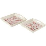 J-Line - Set Van Twee Plateau Rozen Hout Wit/roze - 39.5x39.5x5cm